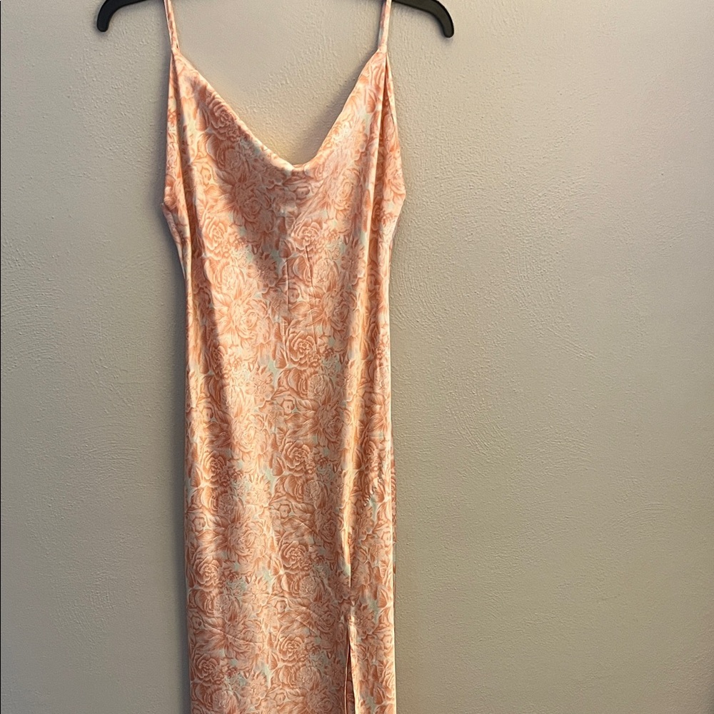 Peach Floral Cowl-Neck Maxi Slip Dress